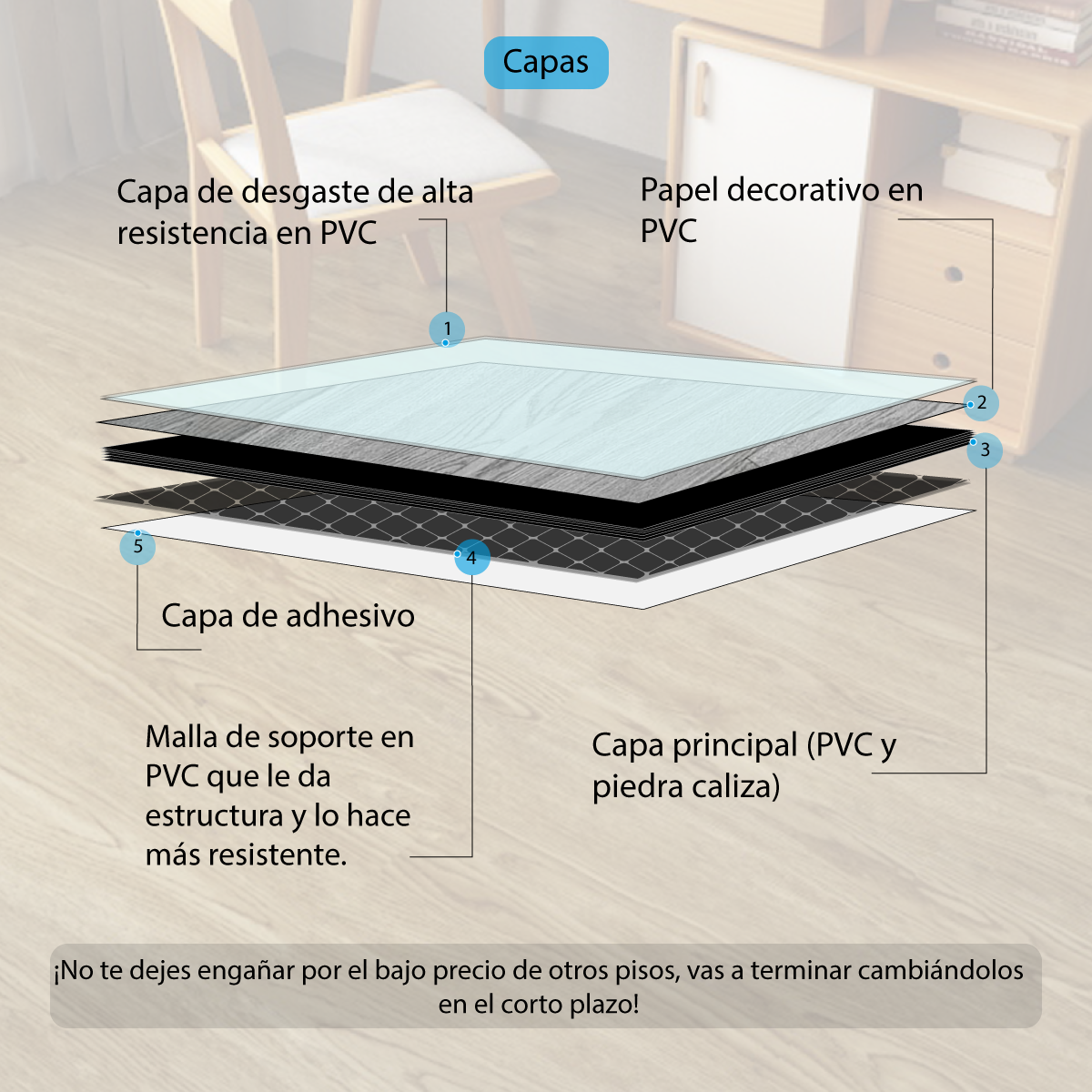 Piso Vinílico GRIS AUTOADHERIBLE caja por 5.01 m2 (36 duelas) medidas 91.4x15.4 cm espesor 2 mm