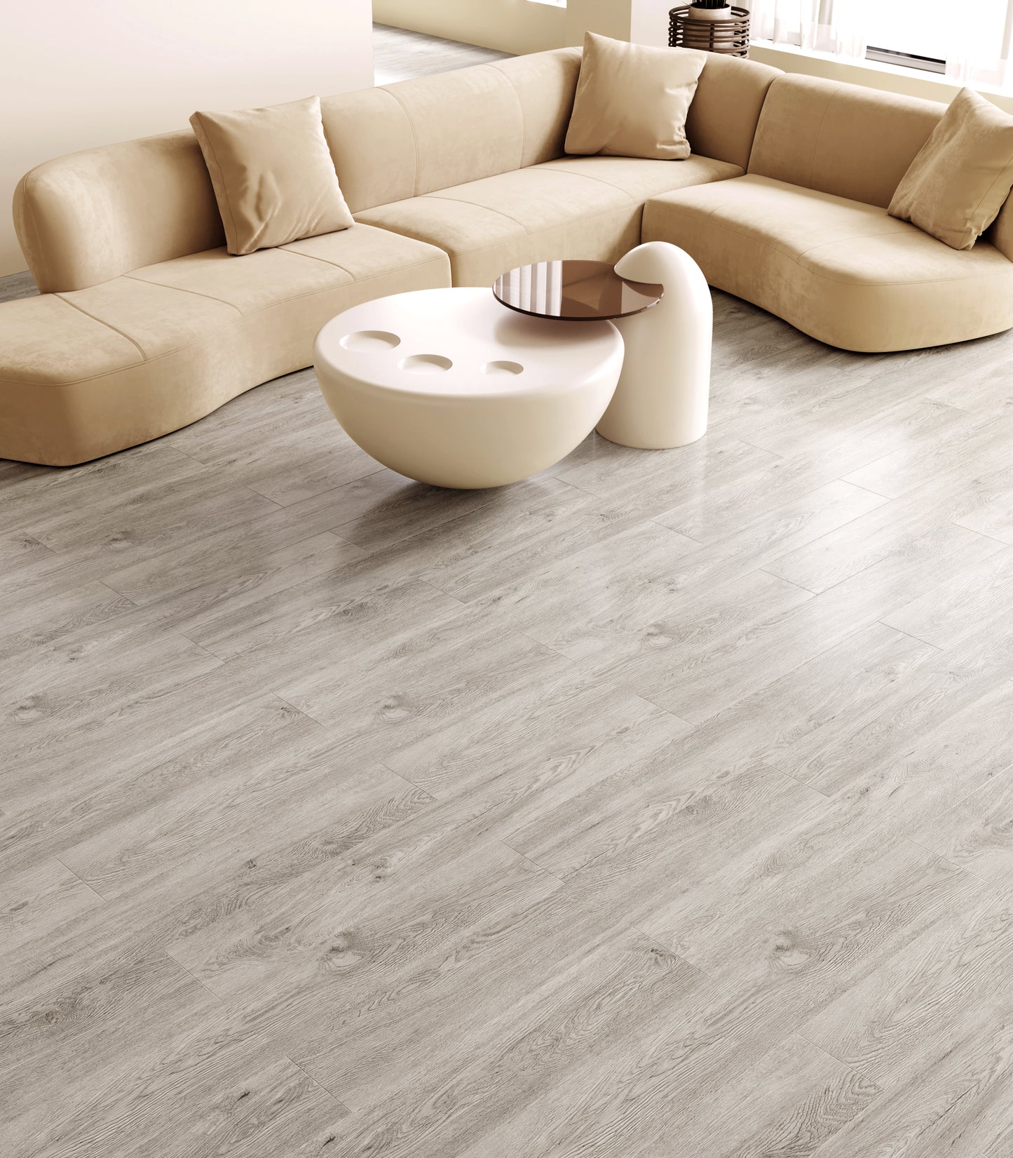 Piso Vinílico GRIS ARTICO AUTOADHERIBLE caja por 5.01 m2 (36 duelas) medidas 91.4x15.4 cm espesor 2 mm