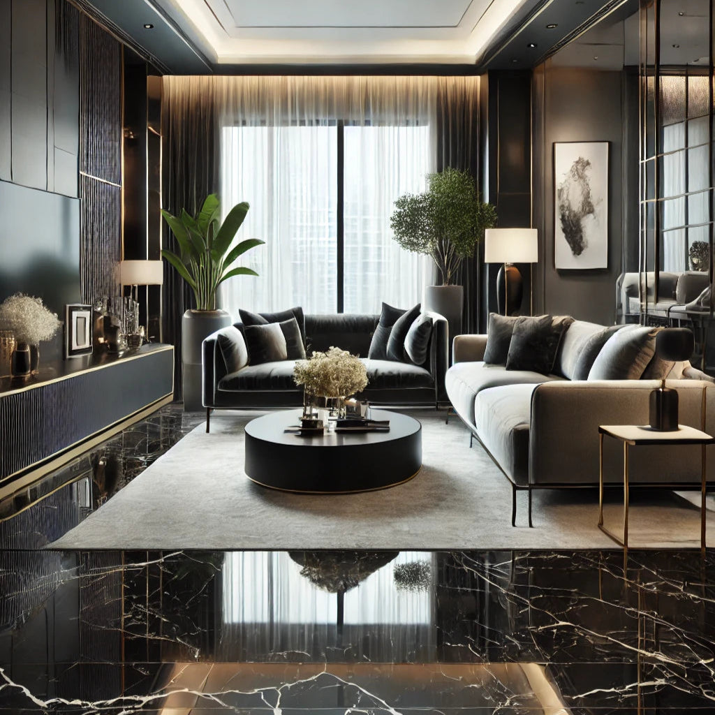 Piso Vinílico MÁRMOL ÉBANO AUTOADHERIBLE caja por 5.04 m2 (24 piezas) medidas 45.7x45.7 cm espesor 2 mm