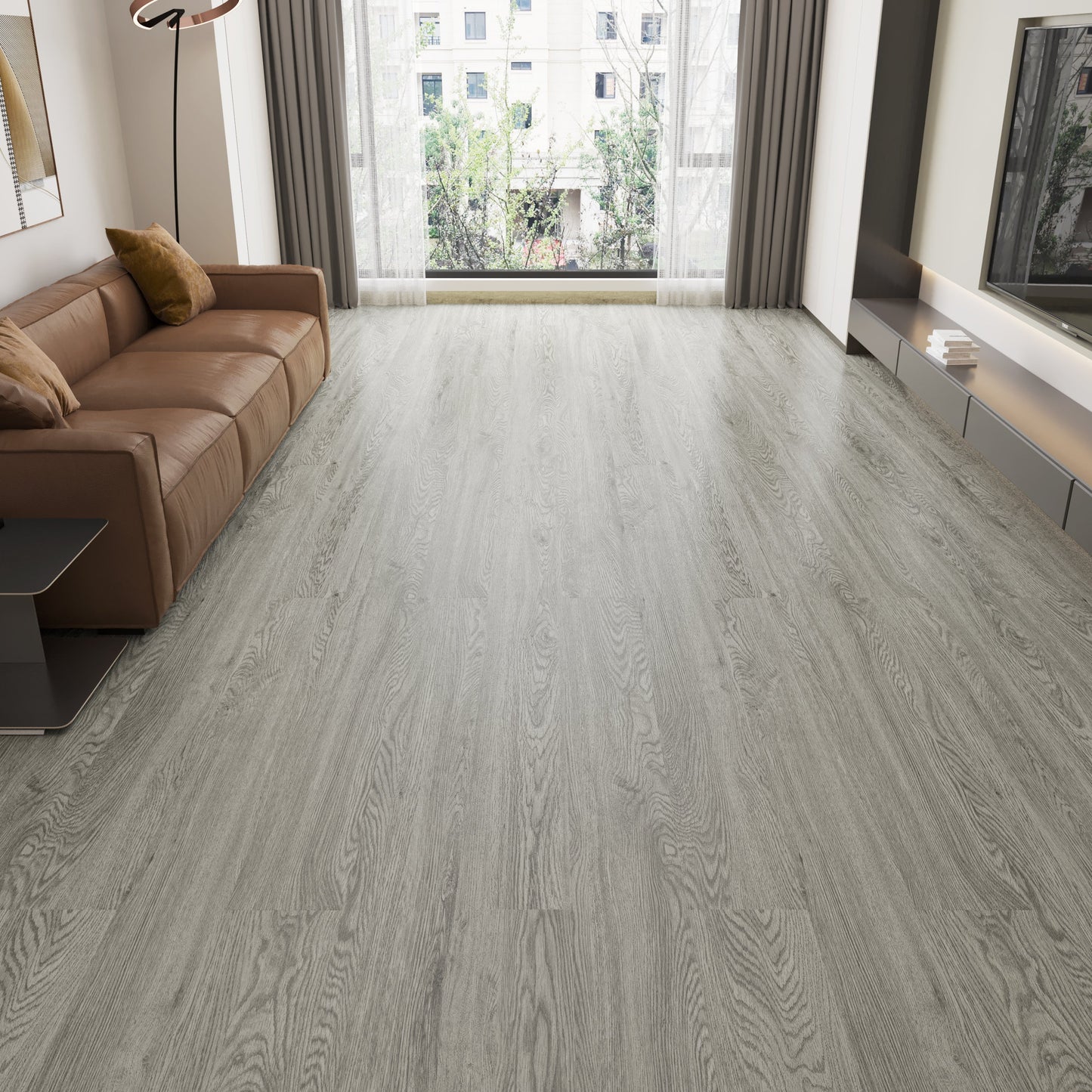 Piso Vinílico GRIS AUTOADHERIBLE caja por 5.01 m2 (36 duelas) medidas 91.4x15.4 cm espesor 2 mm
