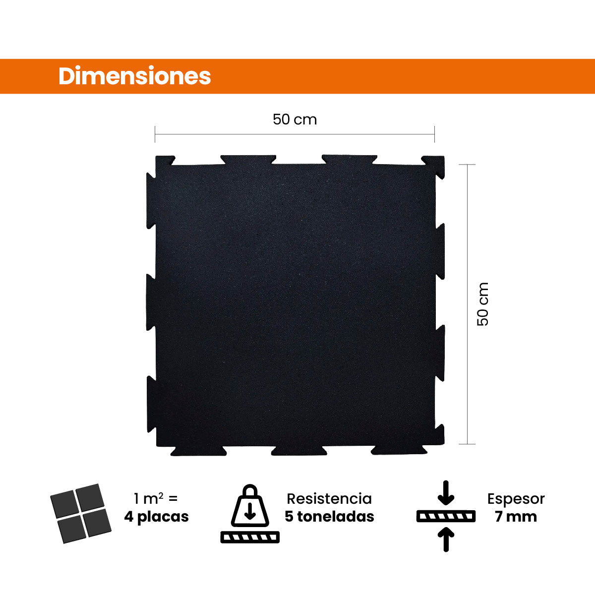 Piso de Caucho 50x50cm 7mm encastrable 1 m2 Azul