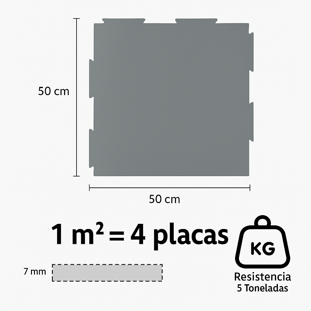 Piso de Caucho 50x50cm 7mm encastrable 1 m2 Azul