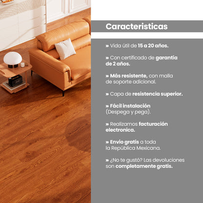 Piso Vinílico GRIS AUTOADHERIBLE caja por 5.01 m2 (36 duelas) medidas 91.4x15.4 cm espesor 2 mm