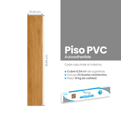 Piso Vinílico GRIS AUTOADHERIBLE caja por 5.01 m2 (36 duelas) medidas 91.4x15.4 cm espesor 2 mm