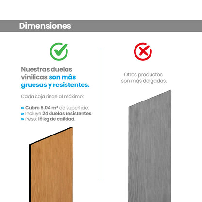 Piso Vinílico GRIS AUTOADHERIBLE caja por 5.01 m2 (36 duelas) medidas 91.4x15.4 cm espesor 2 mm