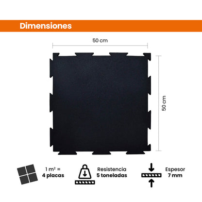 Piso de Caucho 50x50cm 7mm encastrable 1 m2 Chispas