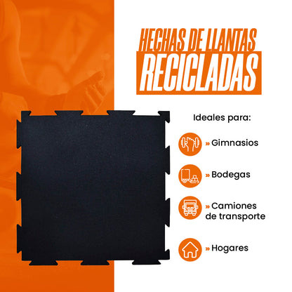 Piso de Caucho 50x50cm 7mm encastrable 1 m2 Gris